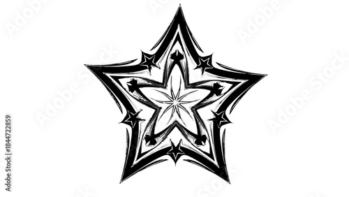 Celestial Symbol: A striking black star, its points meticulously etched, radiates a sense of celestial elegance. This evocative artwork is perfect for adding a touch of mysticism to any design.