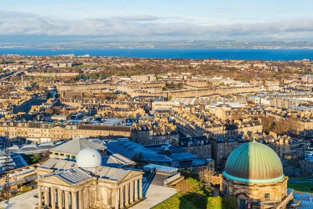 Naklejka premium Panoramic city views of Edinburgh from Calton Hill. Scotland