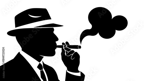 Silhouette of a Man Smoking a Cigar: A mysterious silhouette of a man in a fedora, exuding an air of sophistication, enjoying a cigar, with elegant smoke gently billowing upwards.