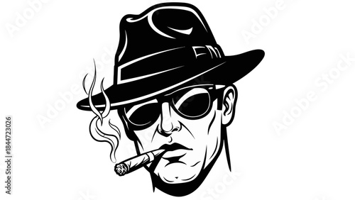Mysterious Figure Smoking Cigar: A cool character in a fedora and sunglasses with a cigar. The art evokes a sense of intrigue.