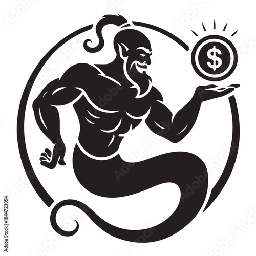 Magic genie with dollar symbol representing wealth and business success