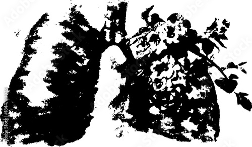 Lungs formed by a flower design. Black and white color scheme creates a unique vector illustration for medical and biological themes.