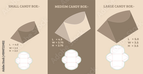 Triangle Candy boxes template set with 3D box