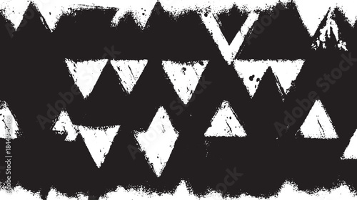 Abstract pattern featuring black and white triangles with a distressed texture. This graphic design serves as a modern set of vector illustrations.