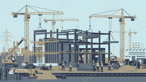 Modern Construction Industry Concept with Building Development Vector