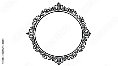 An ornate black filigree oval frame is displayed against a plain white background