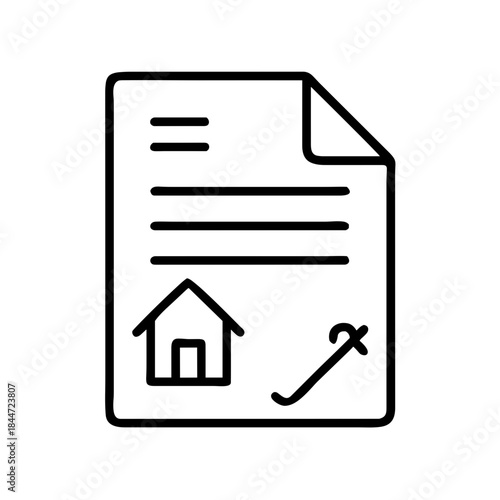 Real estate contract document with house and signature icon  