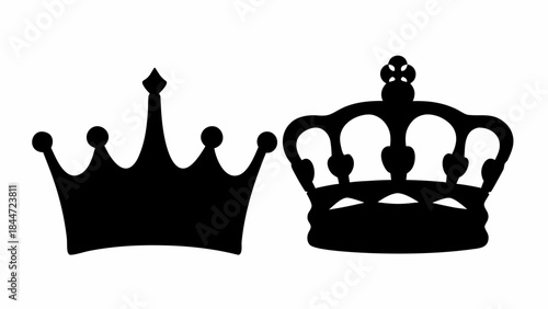 Heraldic medieval crown silhouettes, strong symbols of power and nobility for coats of arms and historical designs.