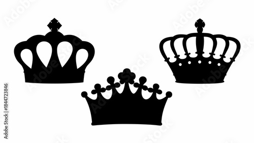 Luxury fashion crown silhouette icons, chic and elegant vector symbols for high-end brands and exclusive designs.