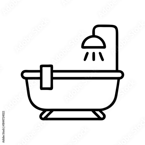 Simple line art illustration of a bathtub with showerhead  
