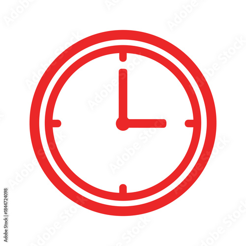 Simple red clock icon on white background
