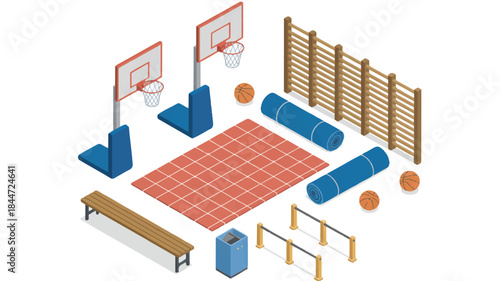 Outdoor basketball court with equipment and accessories
