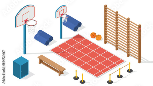 Outdoor basketball court with equipment and accessories