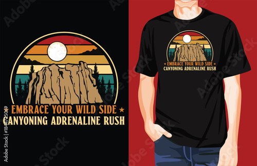 Canoyning adrenaline retro style t-shirt design