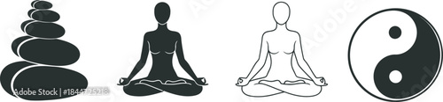 Collection of meditation and yoga icons featuring various symbols and poses