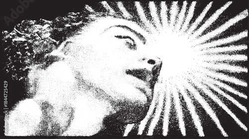 Face profile with light contrast in modern graphic style. The vector illustration presents dramatic expression with artistic texture.