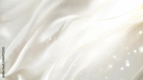 Elegant white silk fabric with soft waves and gentle sunlight background