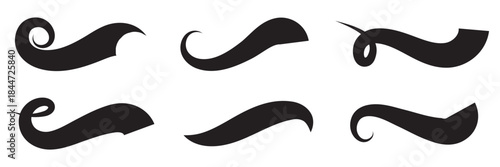  Set of Swoosh and swoop underline typography tails shape in flat styles. Brush drawn curved smear. Hand drawn curly swishes, swash, twiddle. Vectors calligraphy doodle swirl on white background.Vecto