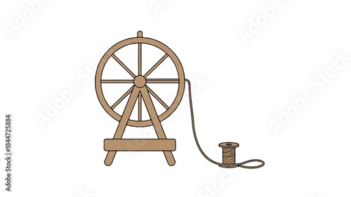 vintage spinning wheel with thread spool