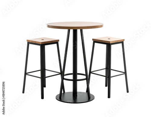 Round cafe table with two stools
