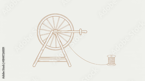 Vintage spinning wheel with yarn