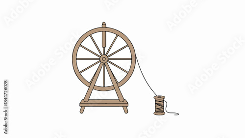 Wooden spinning wheel with yarn