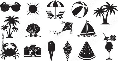 Summer Icons Collection Beach Vacation Elements Set