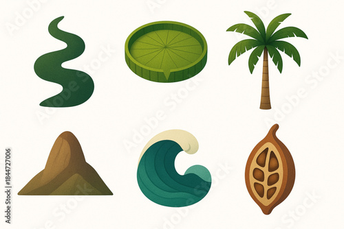 Brazil Nature Icon Set Stylized Tropical Symbols Isolated on White