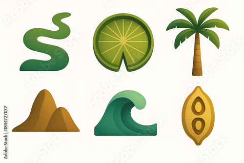 Brazil Nature Icon Set Stylized Tropical Symbols Isolated on White