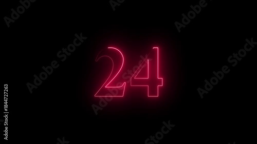 neon 24 number icon with a bright, glowing effect, smoothly transitioning between colors. with vibrant colors pulsating and creating a dynamic, eye-catching visual effect.