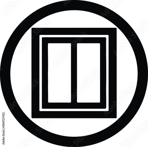 Vector Simple double window pane frame icon inside a thick circle silhouette Illustration