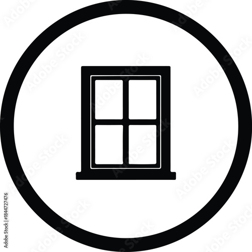 Vector Simple house window black icon symbol framed within a circle silhouette Illustration