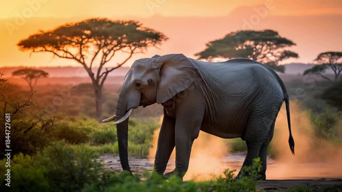 Cinematic Wildlife Video of Bull Elephant Traversing Savanna at Golden Hour in Kruger National Park