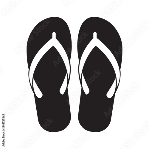 Black flip flops vector graphic icon Summer beach vacation footwear comfortable leisure travel warm weather essential