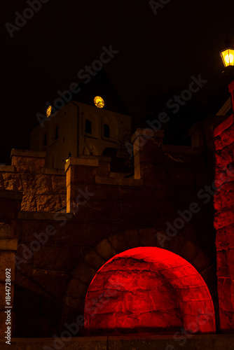 Christmas Night Staircase with Castle-Like Architecture