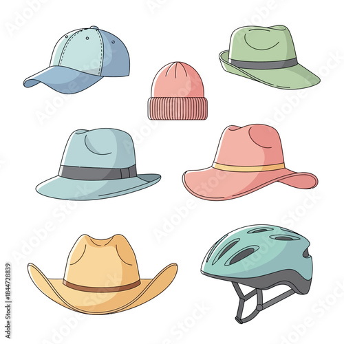 Fashion Hats and Protective Helmets Illustration
