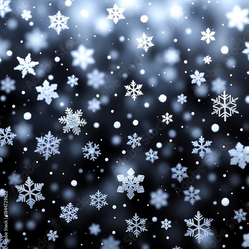 Night snowfall PNG abstract texture. White snowflakes falling on black