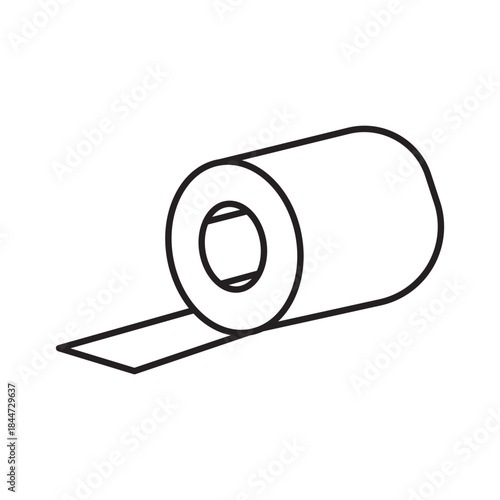 Black outline vector drawing of adhesive tape spool unrolling Minimalist line art icon for office craft DIY repair and