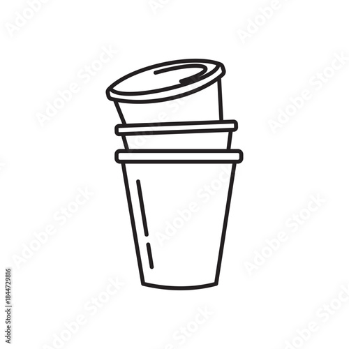 Stacked disposable coffee cups line art icon for convenient daily beverages Takeaway containers cafe office food service