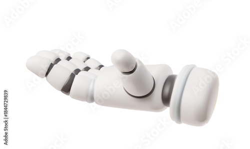 Robotic hand gesture palm up vector 3D plastic style, cartoon outstretched hand palm, AI electronic assistant system