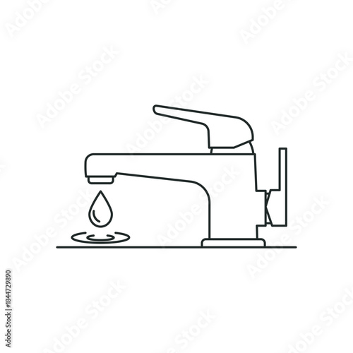 Dripping Faucet Line Art Icon Water Drop Conservation Plumbing Leakage Water Waste Symbol Minimalist Design Vector