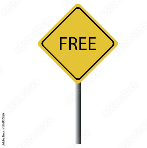 Yellow transportation sign with word free on violet sky background