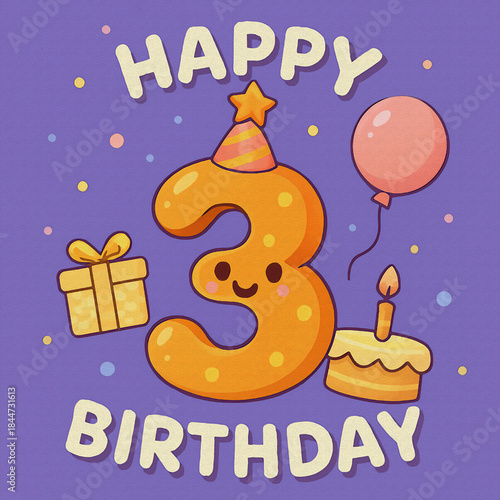 happy birthday card with birthday cake oil painting style illustration 