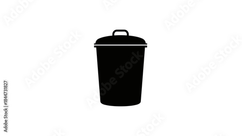 Black Trash Can with Closed Lid.