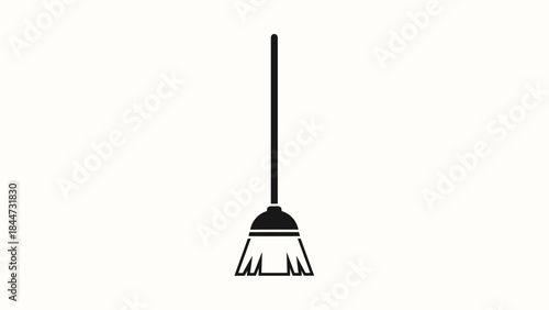 Broom with long handle and bristles.