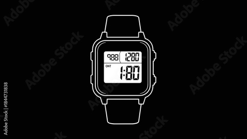 Digital Watch with Modern Square Face.