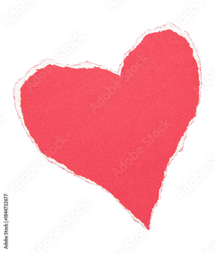 Torn of paper heart shape, ripped red paper sheets isolated on transparent background.