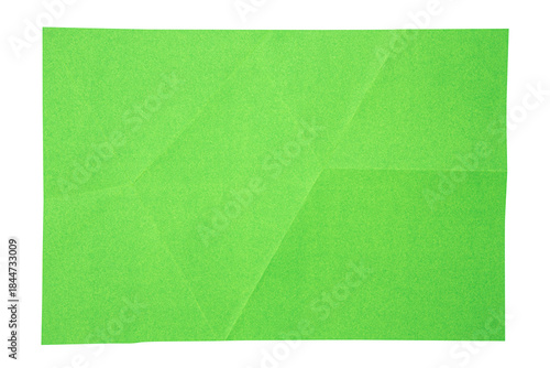 Green paper wrinkled poster templates, blank paper sheet. Green paper isolated on transparent background.