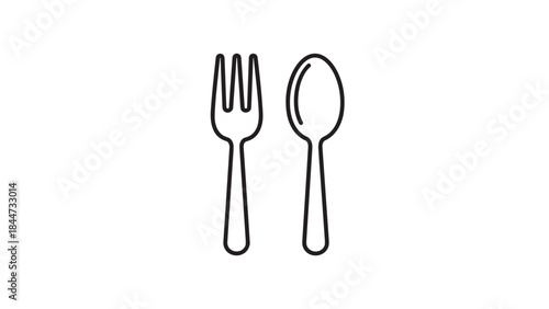 Simple Line Drawing of Fork and Spoon.