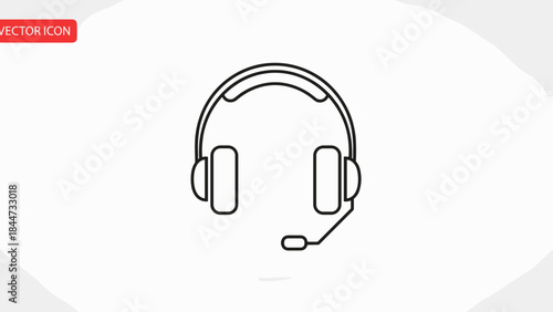 Simple Line Drawing of Headset with Microphone.